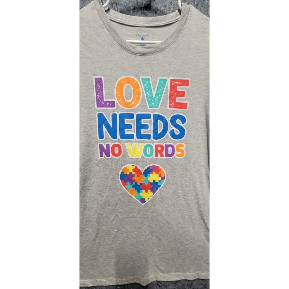 Autism Speaks Love Needs No Words Unisex‎ Long Sleeve Gary Blackground Size XL